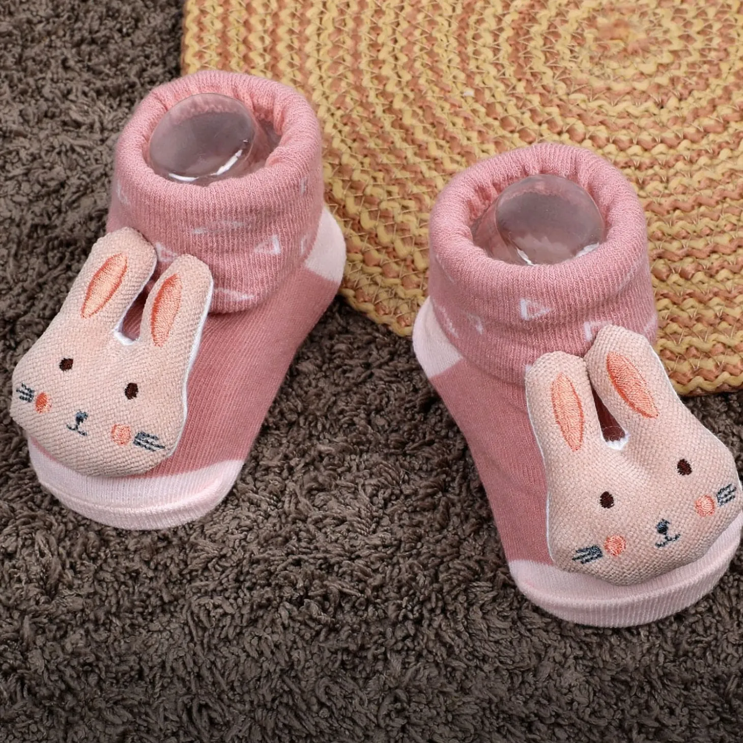 Baby Moo Cuddly Bunny Cotton Anti-Skid 3D Socks - Pink