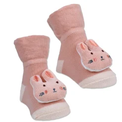 Baby Moo Cuddly Bunny Cotton Anti-Skid 3D Socks - Peach