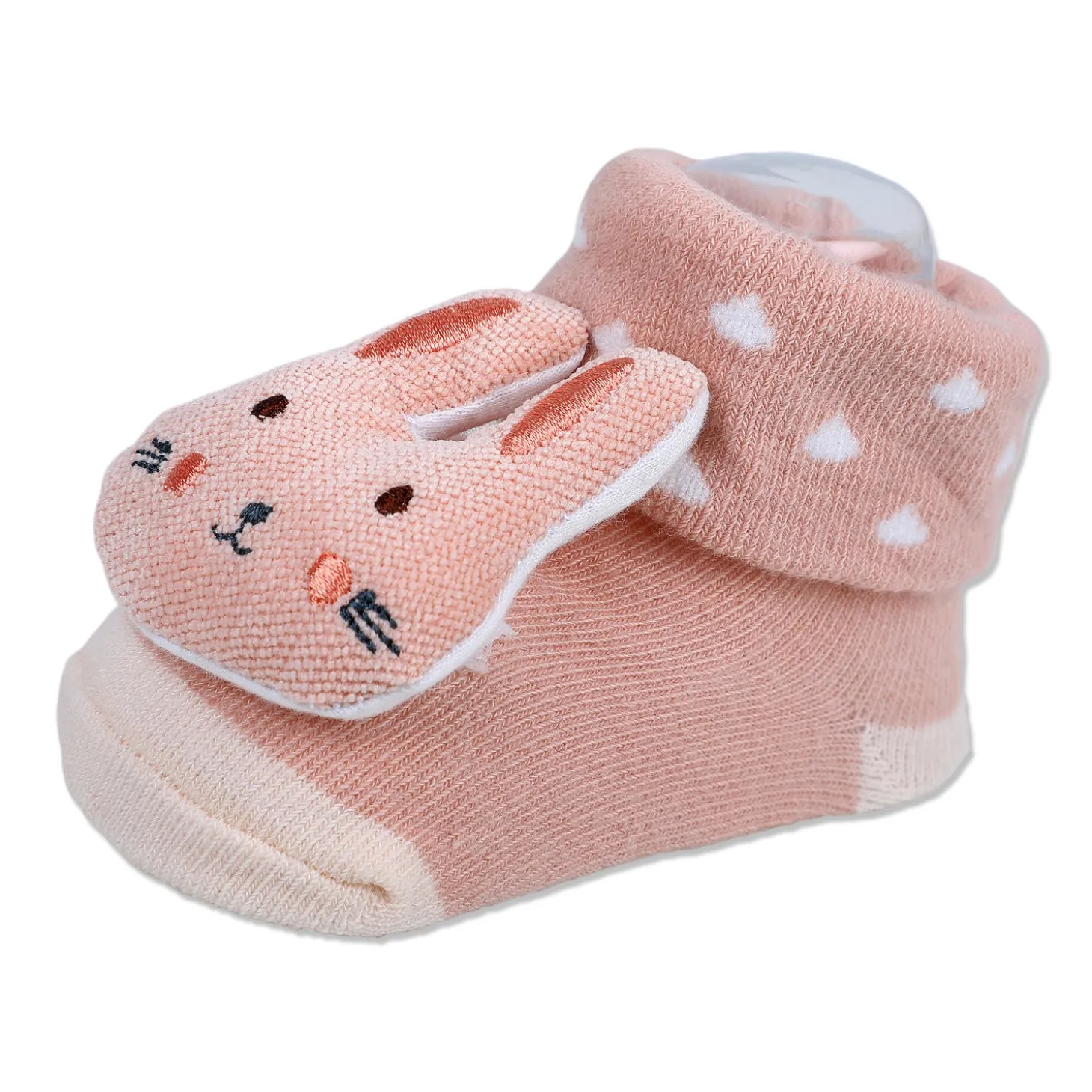 Baby Moo Cuddly Bunny Cotton Anti-Skid 3D Socks - Peach