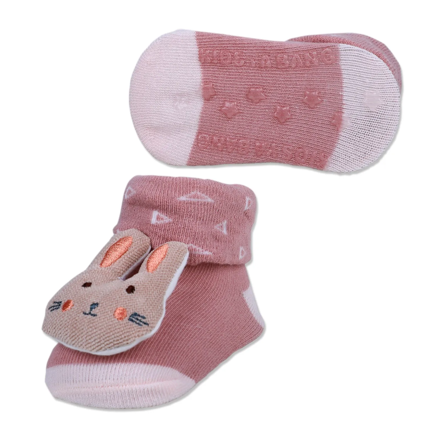 Baby Moo Cuddly Bunny Cotton Anti-Skid 3D Socks - Pink