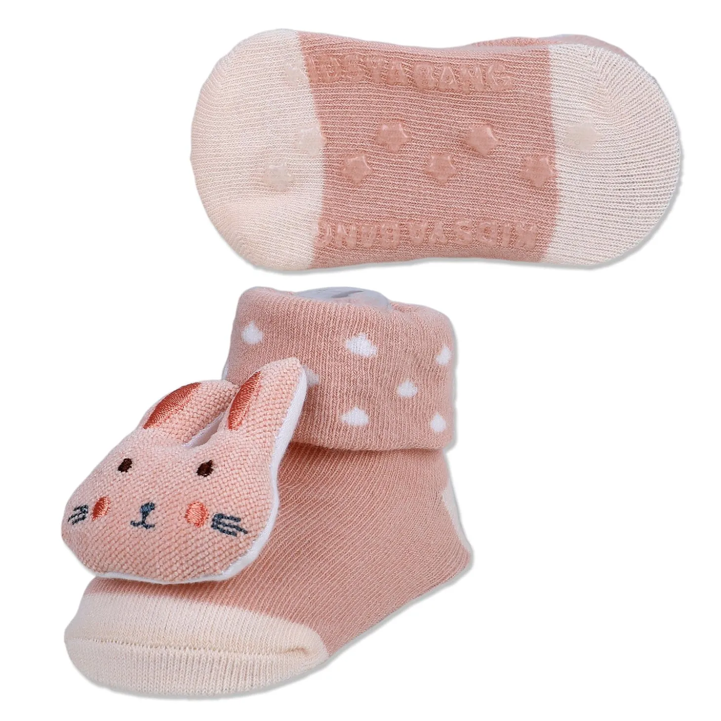 Baby Moo Cuddly Bunny Cotton Anti-Skid 3D Socks - Peach