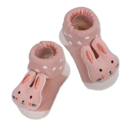 Baby Moo Cuddly Bunny Cotton Anti-Skid 3D Socks - Peach