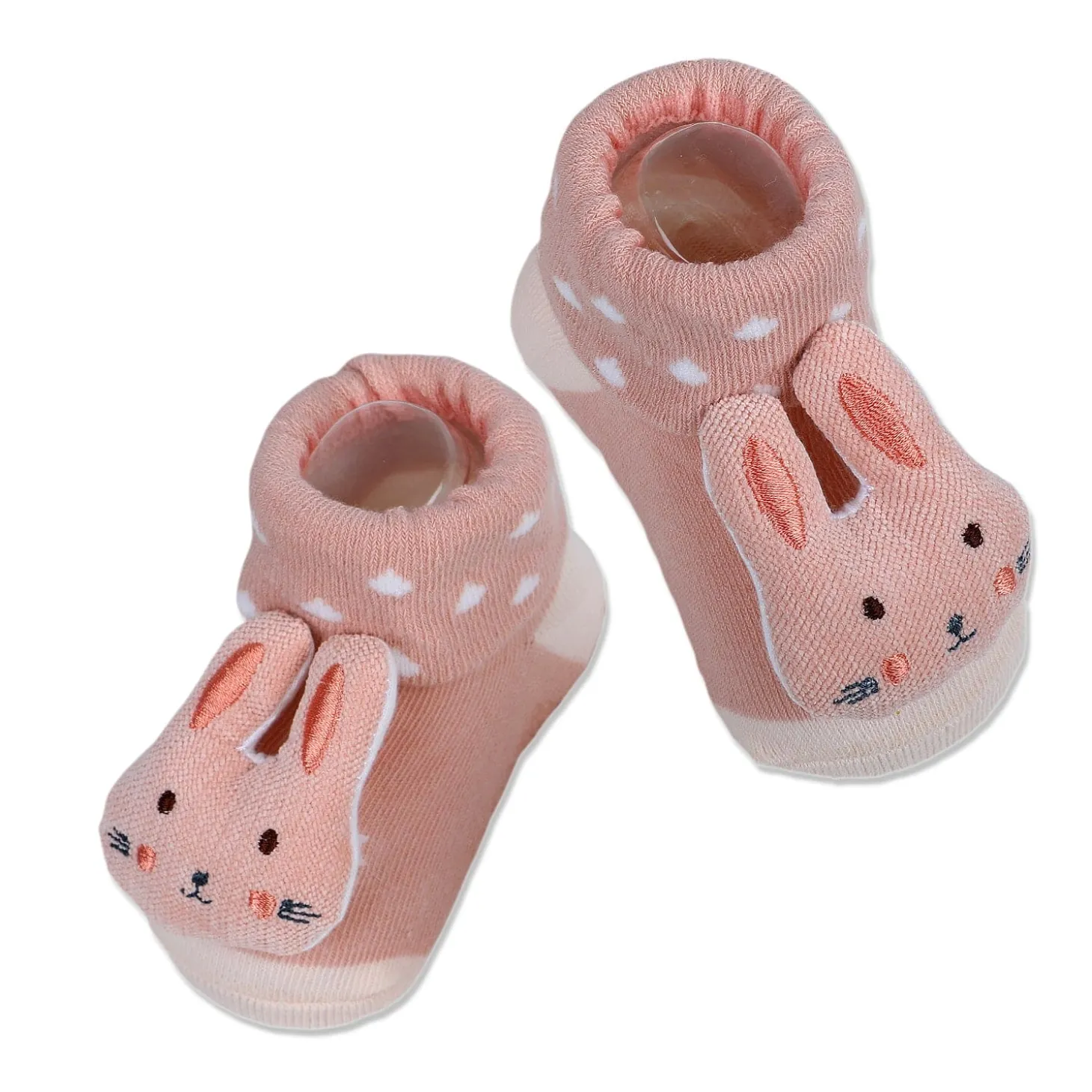 Baby Moo Cuddly Bunny Cotton Anti-Skid 3D Socks - Peach