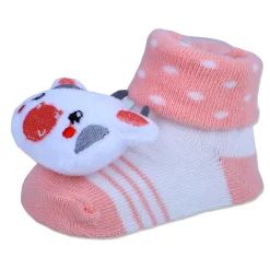 Baby Moo Cute Cow Cotton Anti-Skid 3D Socks - Peach