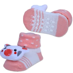 Baby Moo Cute Cow Cotton Anti-Skid 3D Socks - Peach