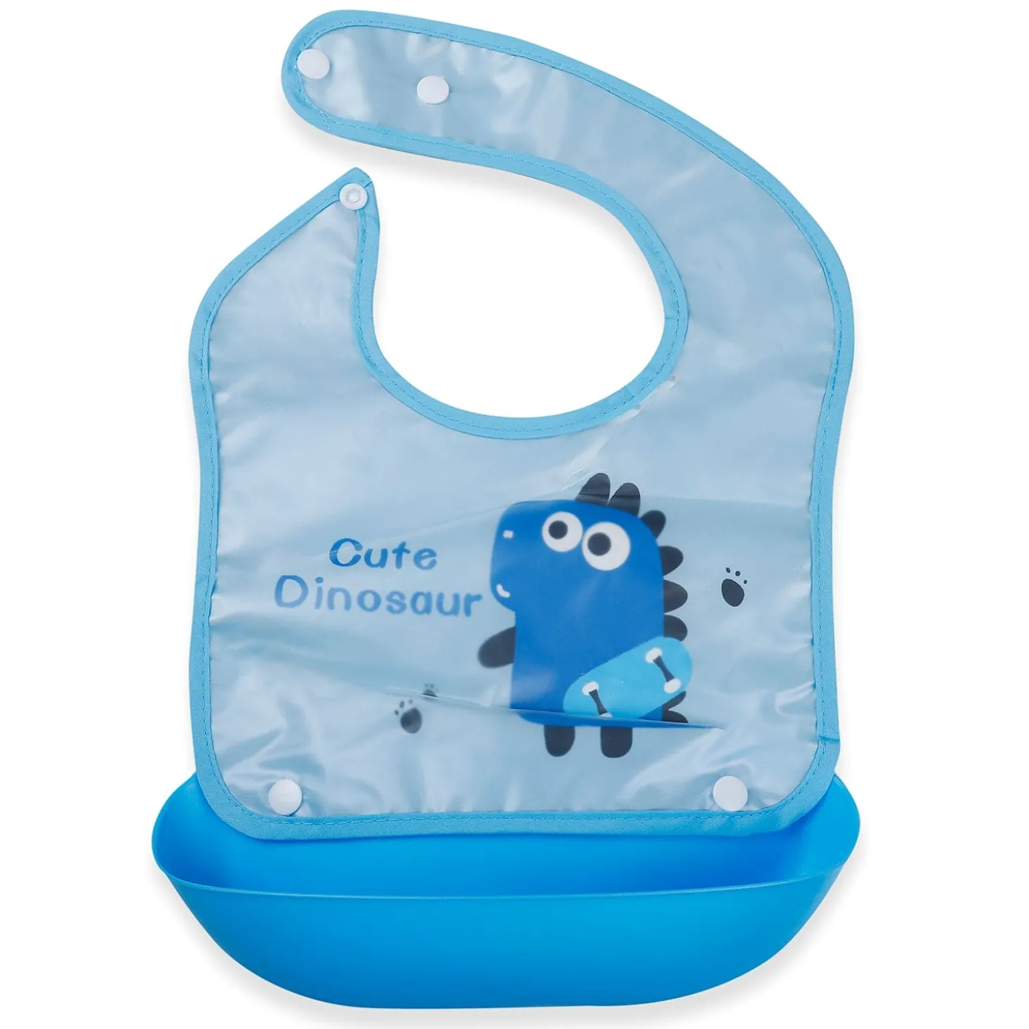 Baby Moo Cute Dinosaur Premium Waterproof Crumb Catcher Bibs - Blue