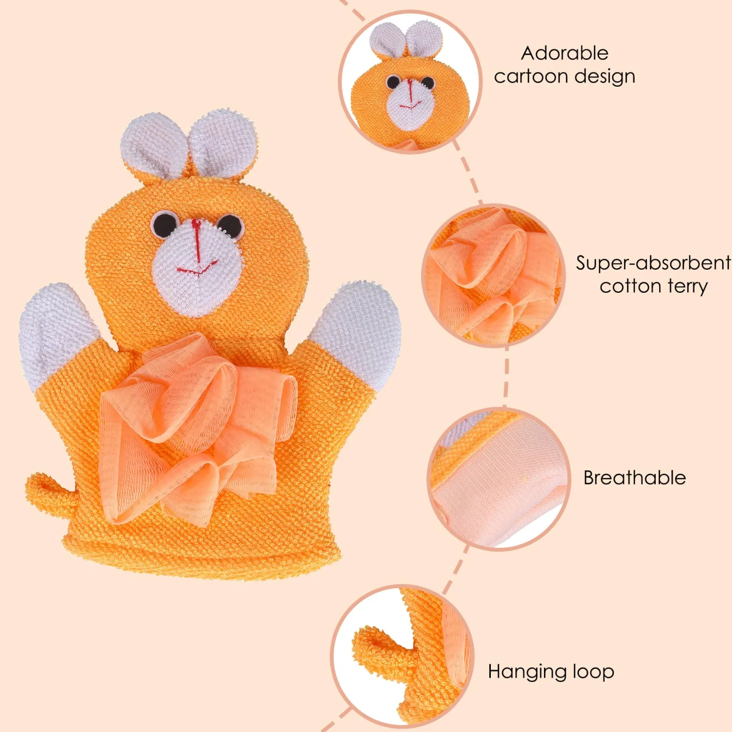 Baby Moo Cute Puppy Bath Time Fun Hand Puppet Loofah Bath Glove - Orange
