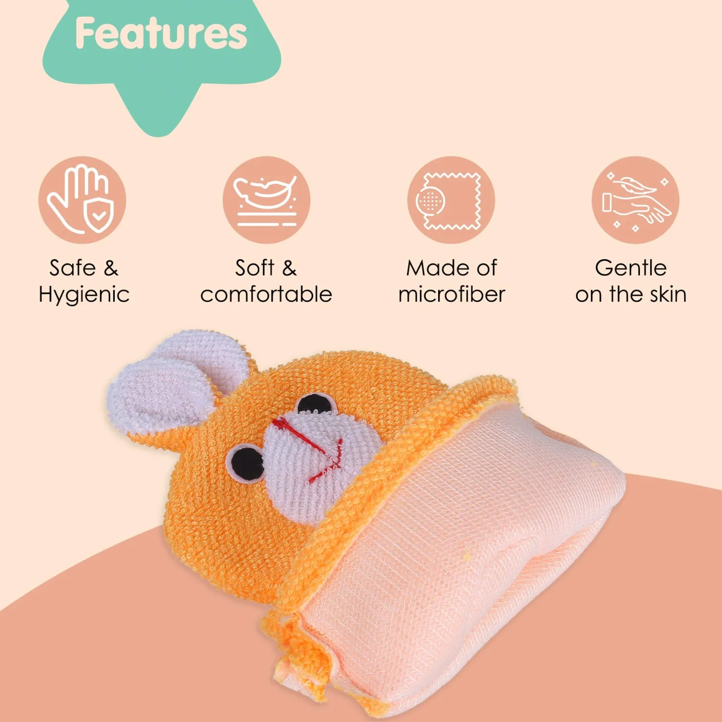 Baby Moo Cute Puppy Bath Time Fun Hand Puppet Loofah Bath Glove - Orange