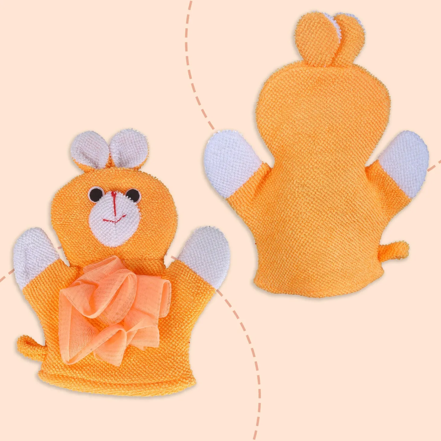 Baby Moo Cute Puppy Bath Time Fun Hand Puppet Loofah Bath Glove - Orange