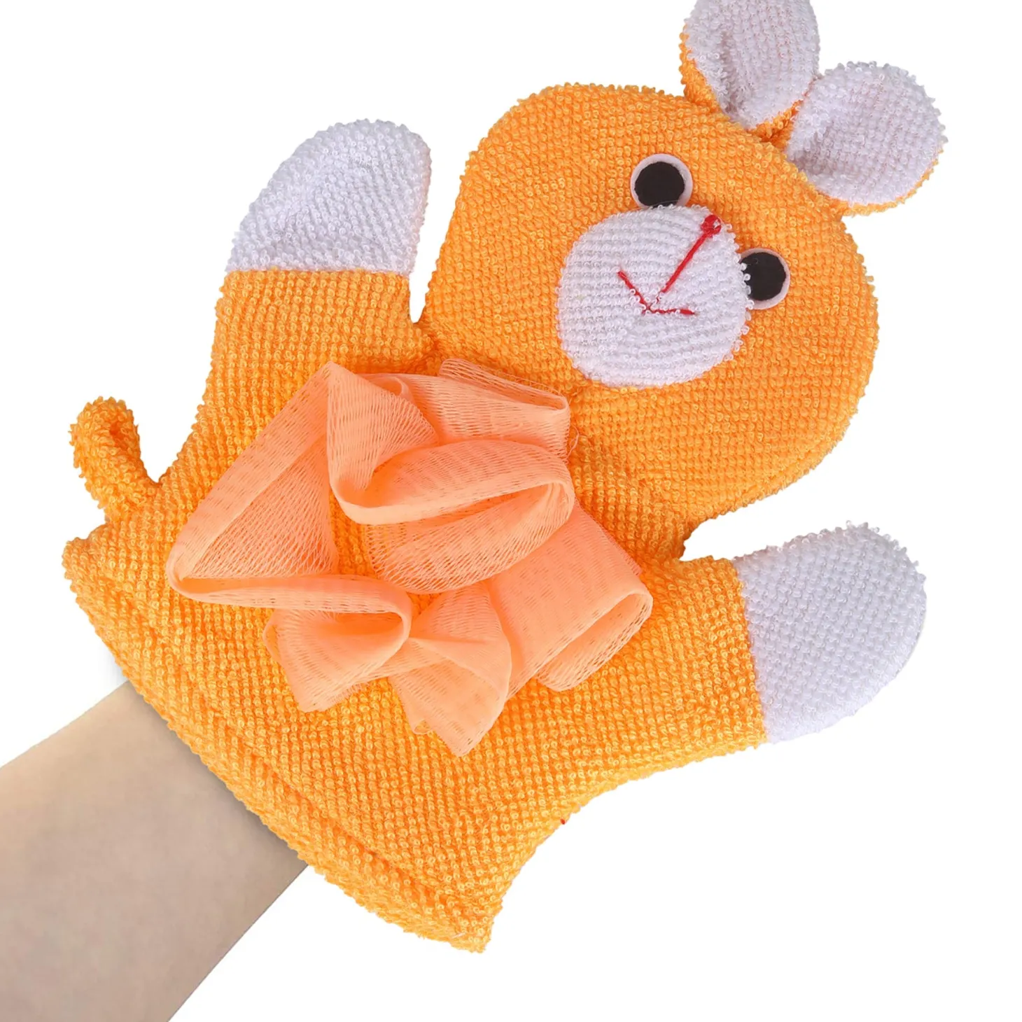 Baby Moo Cute Puppy Bath Time Fun Hand Puppet Loofah Bath Glove - Orange