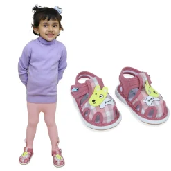 Baby Moo Cute Puppy Checked Chu-Chu Sound Breathable Anti-Skid Sandals - Pink