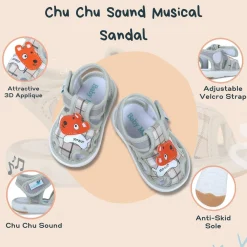 Baby Moo Cute Puppy Checked Chu-Chu Sound Breathable Anti-Skid Sandals - Multicolour
