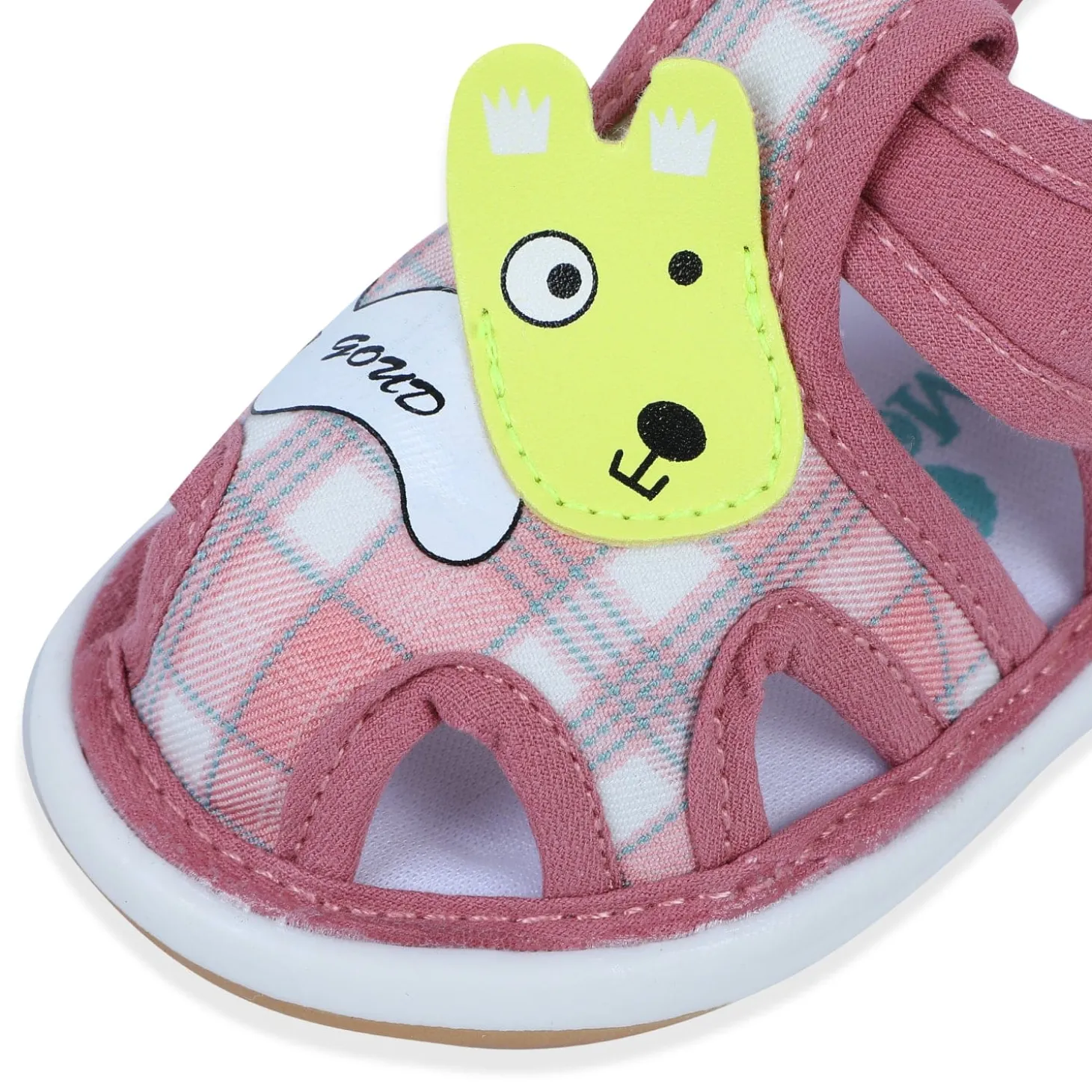 Baby Moo Cute Puppy Checked Chu-Chu Sound Breathable Anti-Skid Sandals - Pink