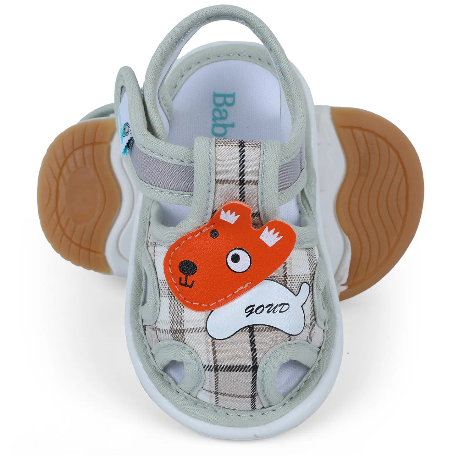 Baby Moo Cute Puppy Checked Chu-Chu Sound Breathable Anti-Skid Sandals - Multicolour