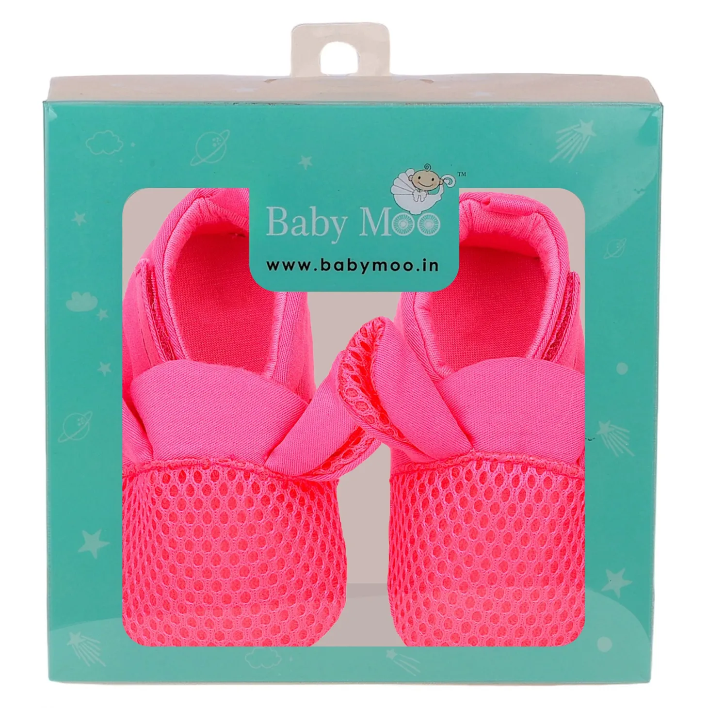 Baby Moo Cute Textured Velcro Straps Anti-Skid Booties - Pink