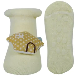 Baby Moo 3D Birdy Home Anti-Skid Socks Pack of 2 - Yellow, Cream