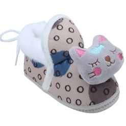 Baby Moo 3D Blushing Kitty Soft Slip-On Anti-Skid Plush Warm Booties - Beige