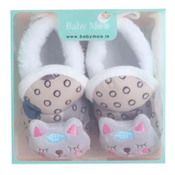 Baby Moo 3D Blushing Kitty Soft Slip-On Anti-Skid Plush Warm Booties - Beige