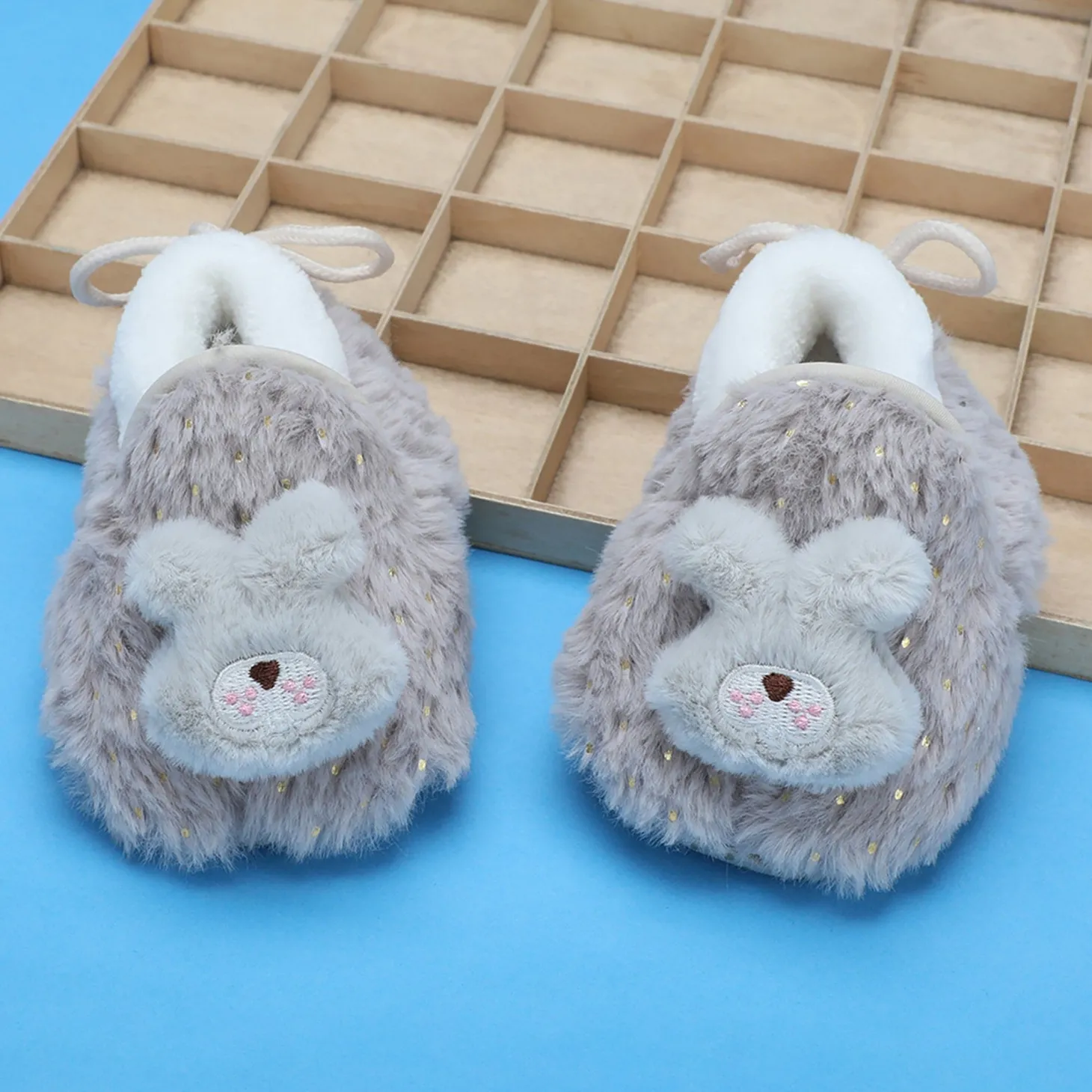Baby Moo 3D Bunny Soft Slip-On Anti-Skid Plush Warm Booties - Grey
