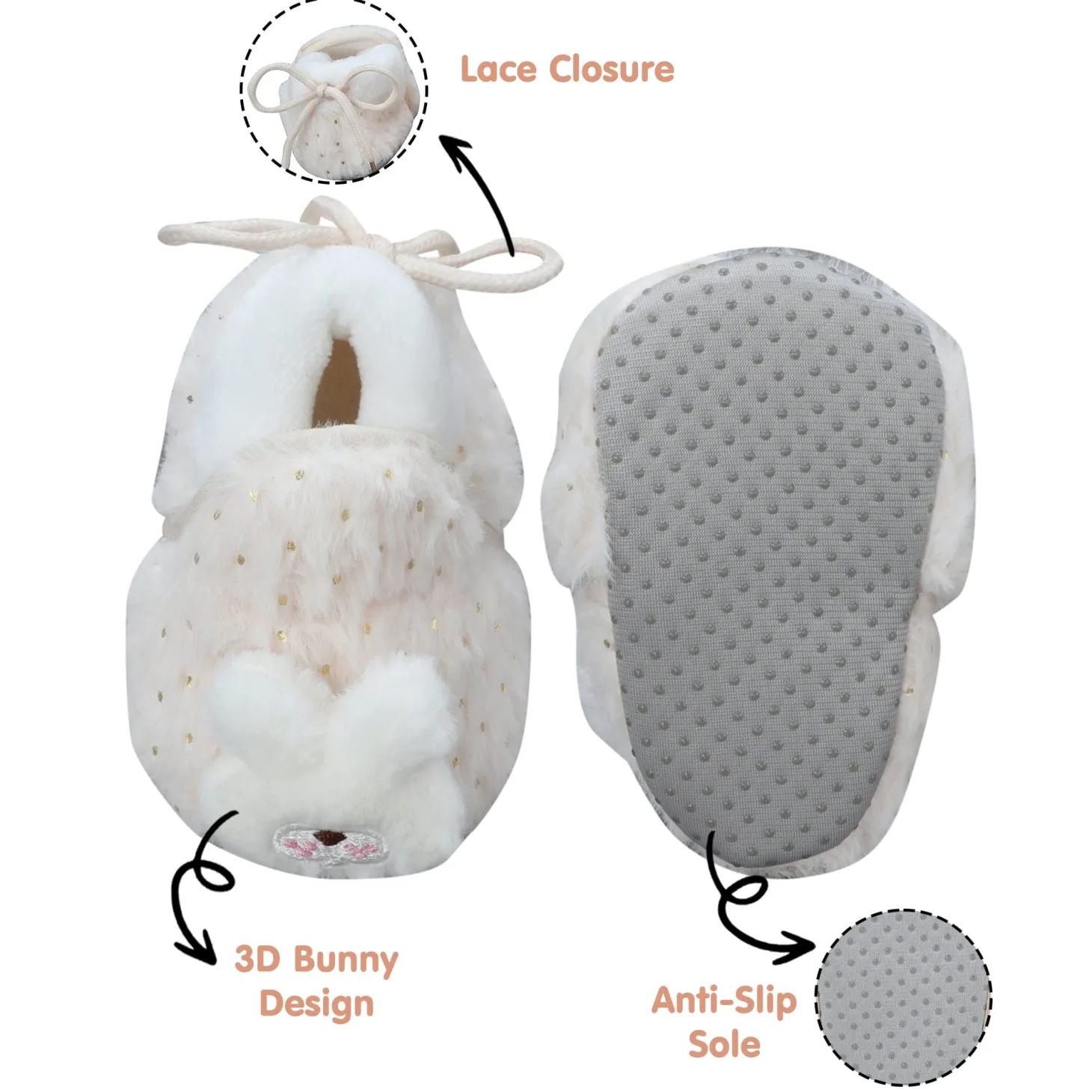 Baby Moo 3D Bunny Soft Slip-On Anti-Skid Plush Warm Booties - Cream
