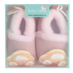 Baby Moo 3D Car Soft Slip-On Anti-Skid Plush Warm Booties - Peach