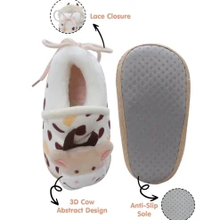 Baby Moo 3D Cow Abstract Spots Soft Slip-On Anti-Skid Plush Warm Booties - Beige