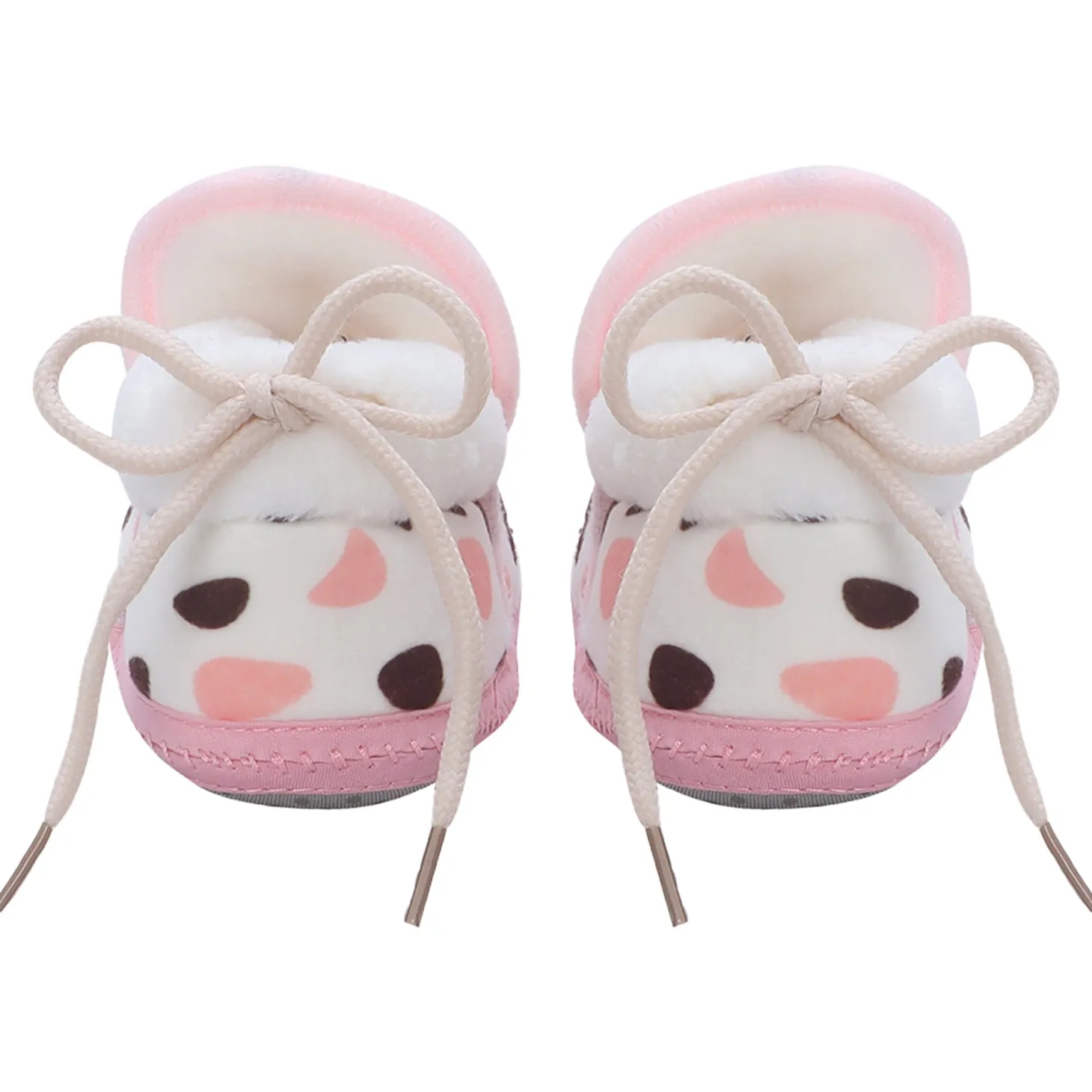 Baby Moo 3D Cow Abstract Spots Soft Slip-On Anti-Skid Plush Warm Booties - Pink