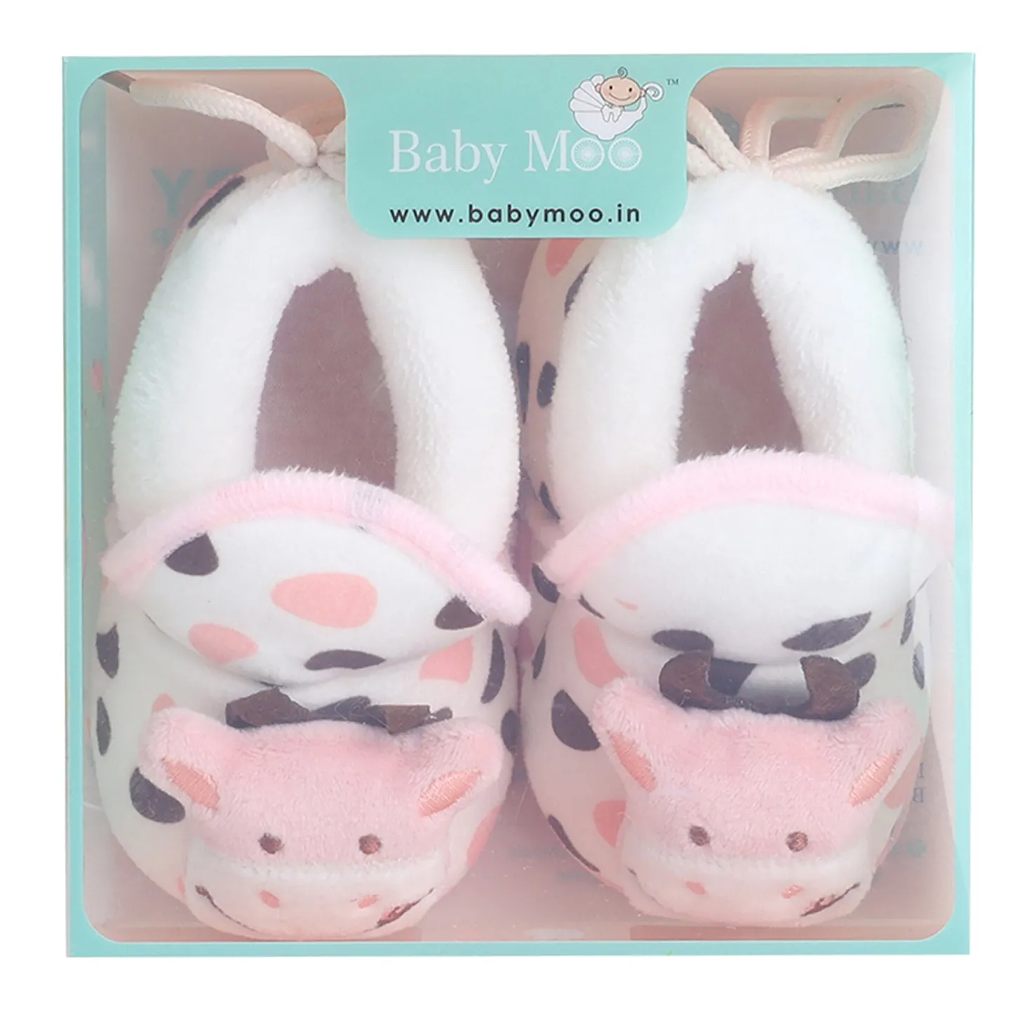 Baby Moo 3D Cow Abstract Spots Soft Slip-On Anti-Skid Plush Warm Booties - Pink