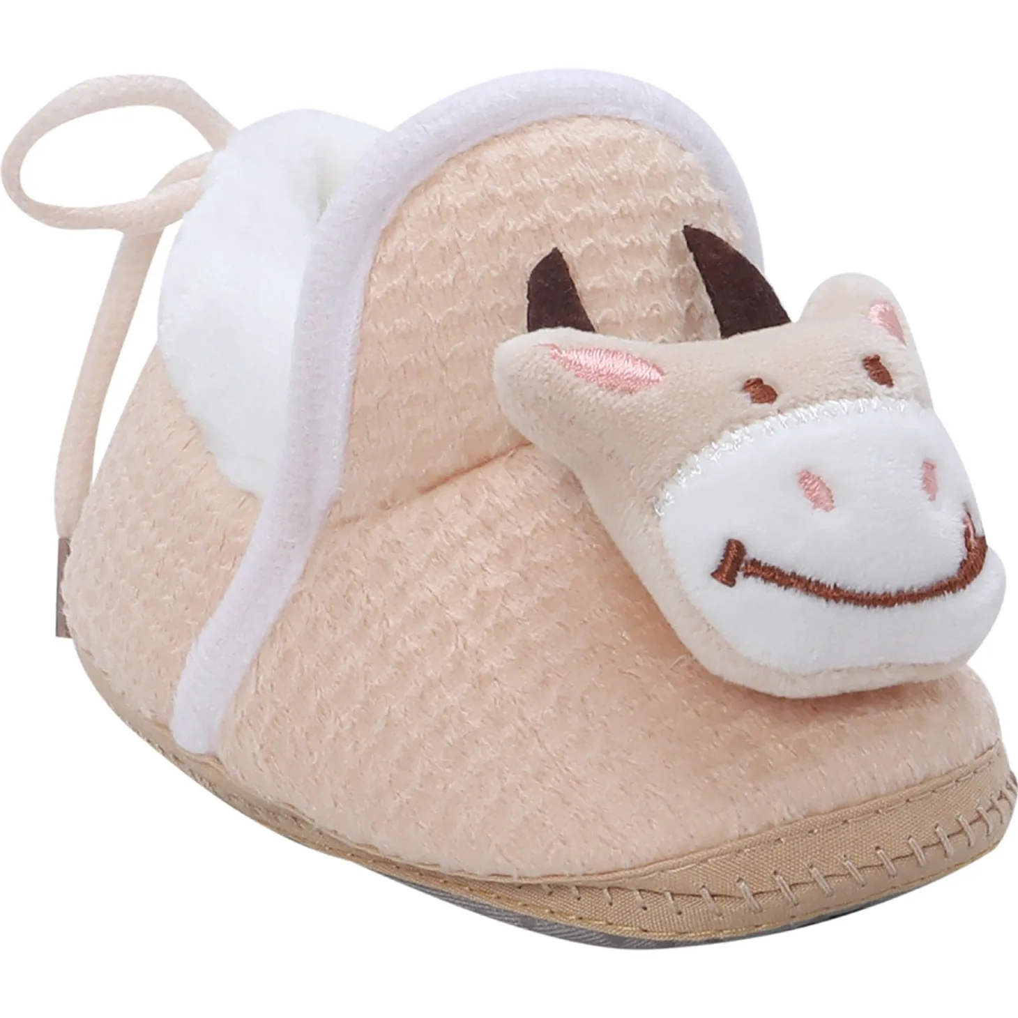 Baby Moo 3D Cow Soft Slip-On Anti-Skid Plush Warm Booties - Beige
