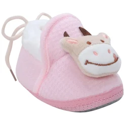Baby Moo 3D Cow Soft Slip-On Anti-Skid Plush Warm Booties - Pink