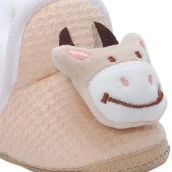 Baby Moo 3D Cow Soft Slip-On Anti-Skid Plush Warm Booties - Beige