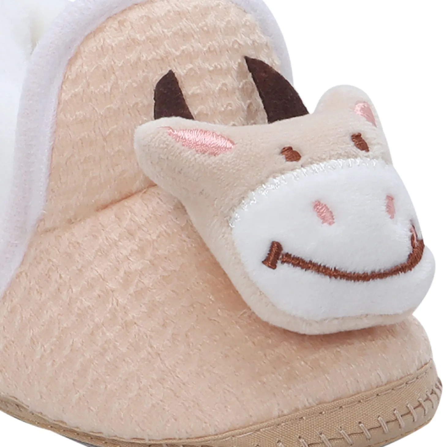 Baby Moo 3D Cow Soft Slip-On Anti-Skid Plush Warm Booties - Beige