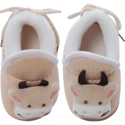 Baby Moo 3D Cow Soft Slip-On Anti-Skid Plush Warm Booties - Beige