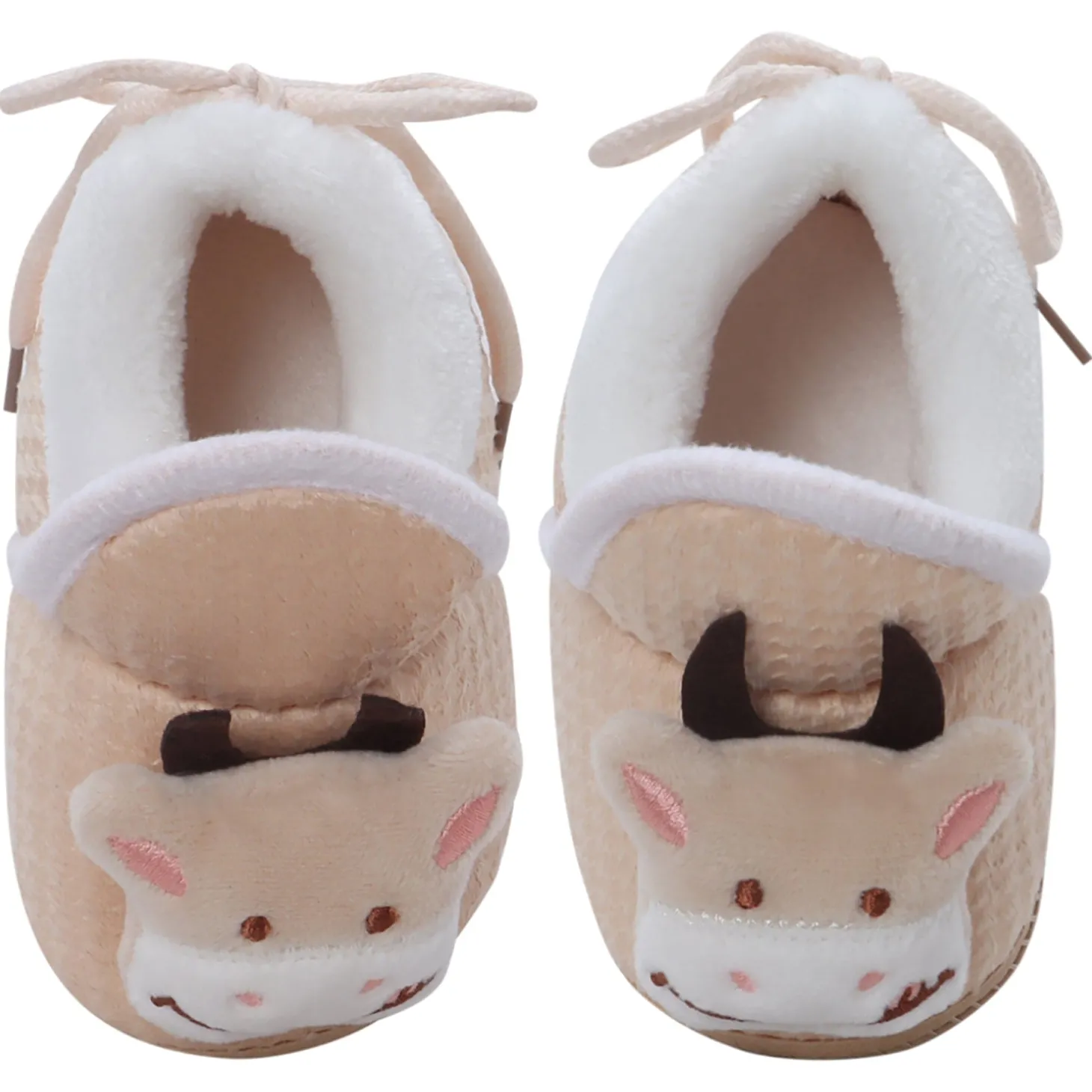 Baby Moo 3D Cow Soft Slip-On Anti-Skid Plush Warm Booties - Beige