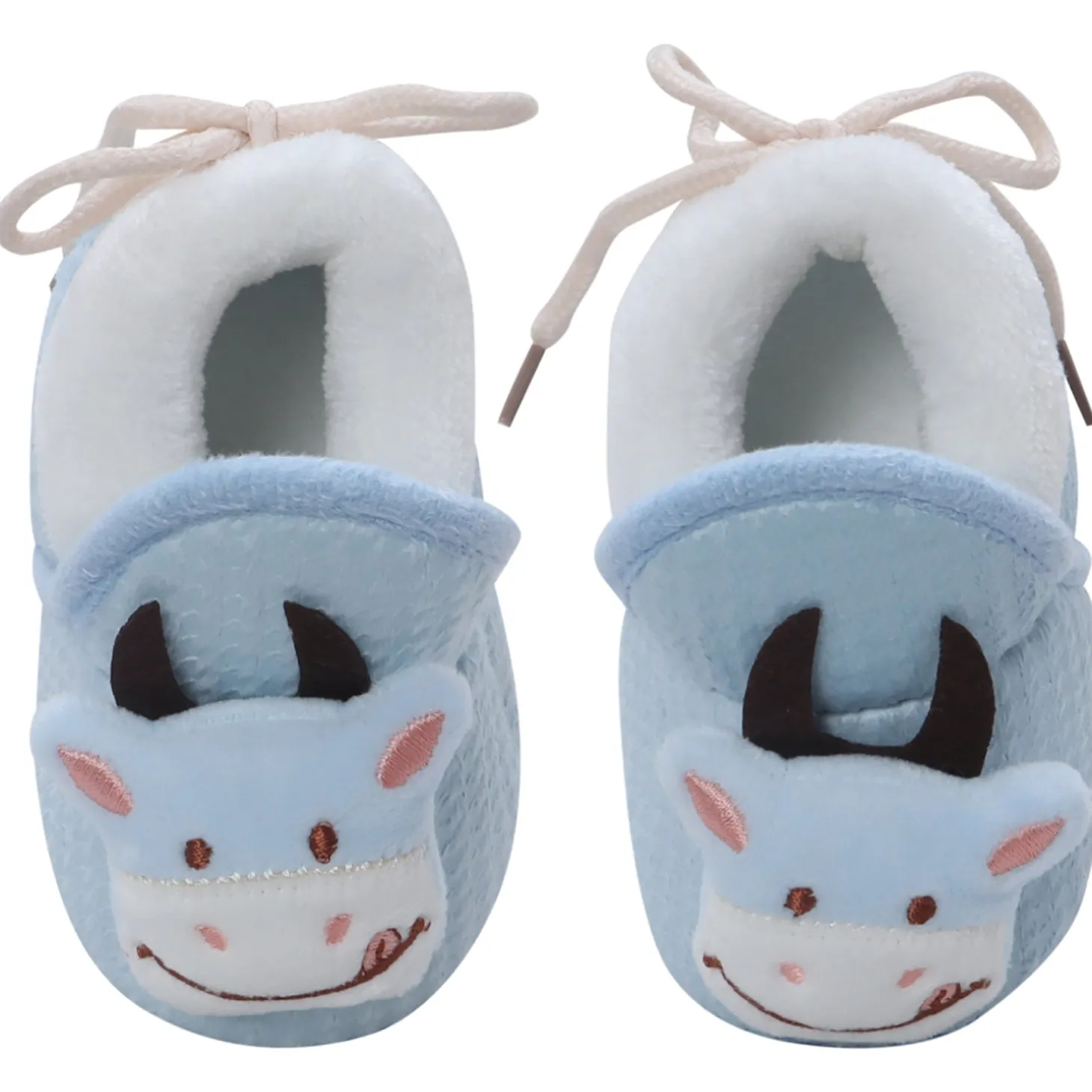 Baby Moo 3D Cow Soft Slip-On Anti-Skid Plush Warm Booties - Blue
