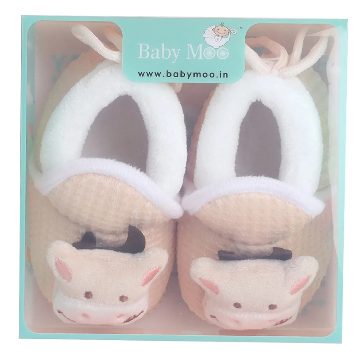 Baby Moo 3D Cow Soft Slip-On Anti-Skid Plush Warm Booties - Beige