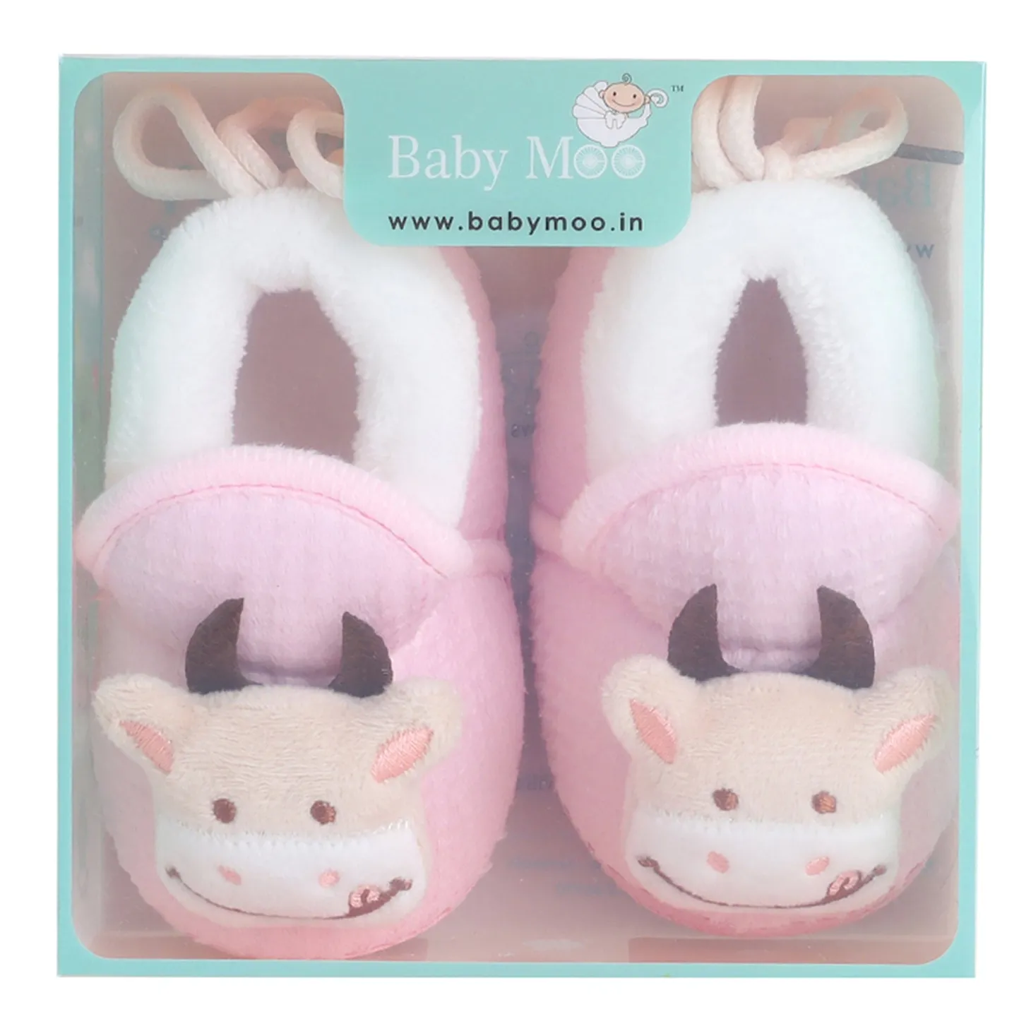 Baby Moo 3D Cow Soft Slip-On Anti-Skid Plush Warm Booties - Pink