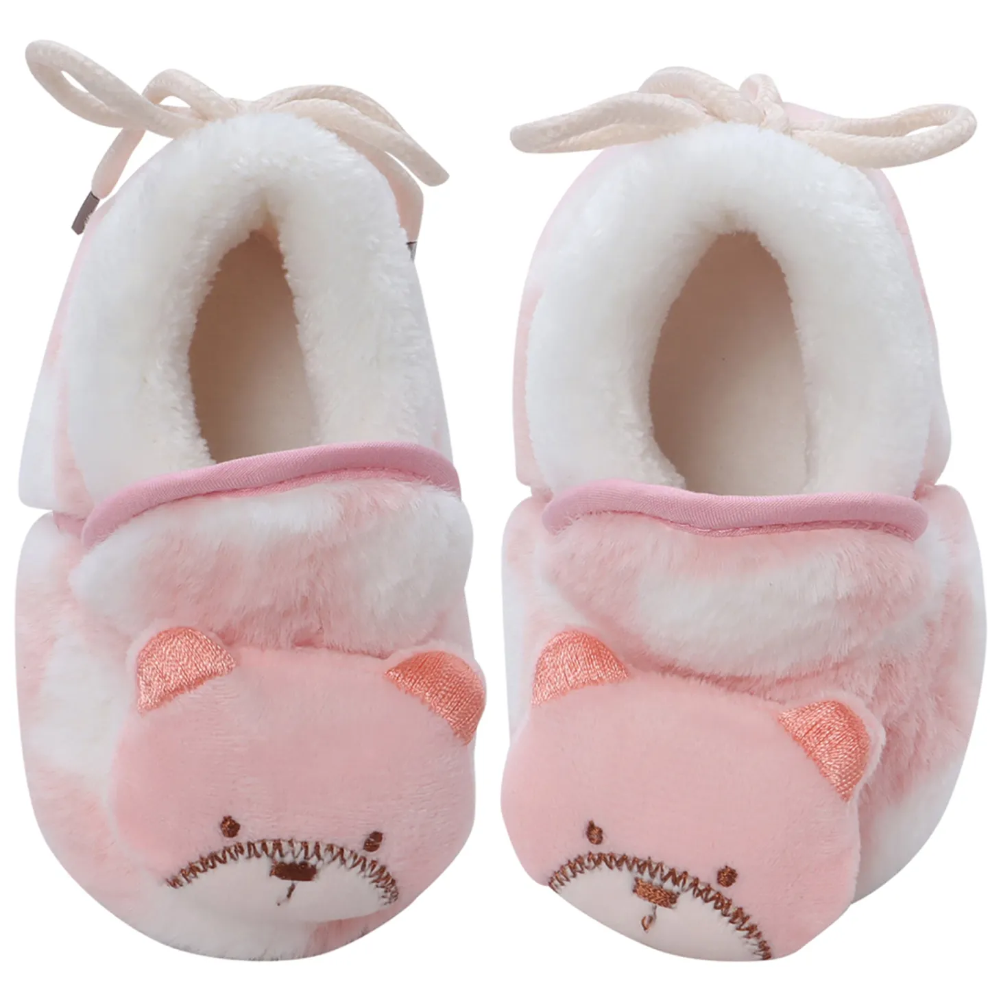 Baby Moo 3D Dear Bear Soft Slip-On Anti-Skid Plush Warm Booties - Pink