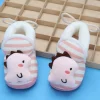 Baby Moo 3D Dino Striped Soft Slip-On Anti-Skid Plush Warm Booties - Peach