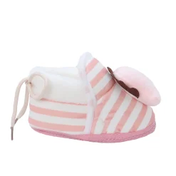 Baby Moo 3D Dino Striped Soft Slip-On Anti-Skid Plush Warm Booties - Peach