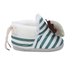Baby Moo 3D Dino Striped Soft Slip-On Anti-Skid Plush Warm Booties - Green