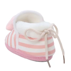 Baby Moo 3D Dino Striped Soft Slip-On Anti-Skid Plush Warm Booties - Peach