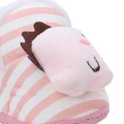 Baby Moo 3D Dino Striped Soft Slip-On Anti-Skid Plush Warm Booties - Peach