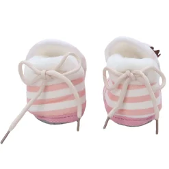 Baby Moo 3D Dino Striped Soft Slip-On Anti-Skid Plush Warm Booties - Peach