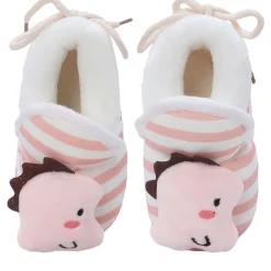 Baby Moo 3D Dino Striped Soft Slip-On Anti-Skid Plush Warm Booties - Peach
