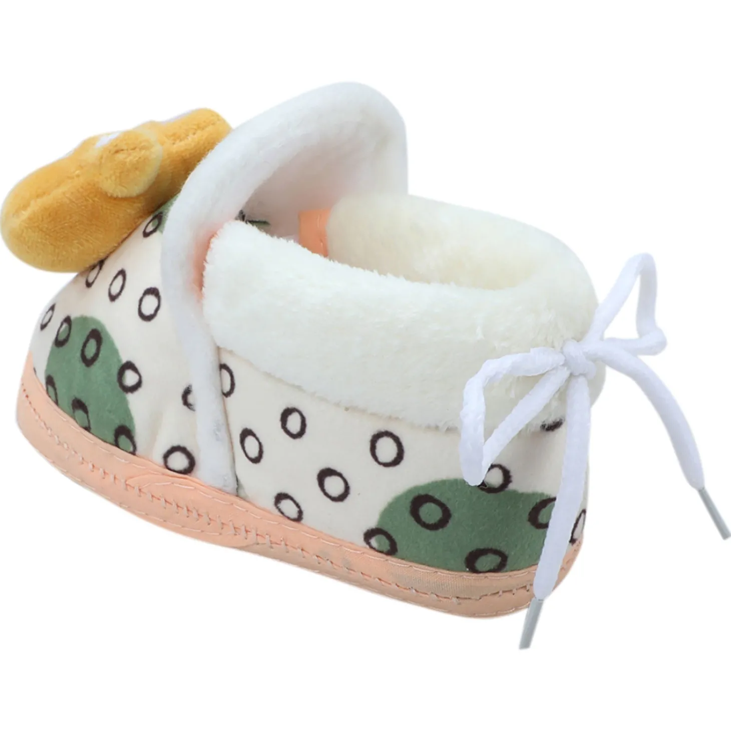 Baby Moo 3D Dizzy Cat Soft Slip-On Anti-Skid Plush Warm Booties - Beige
