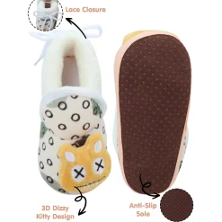 Baby Moo 3D Dizzy Cat Soft Slip-On Anti-Skid Plush Warm Booties - Beige