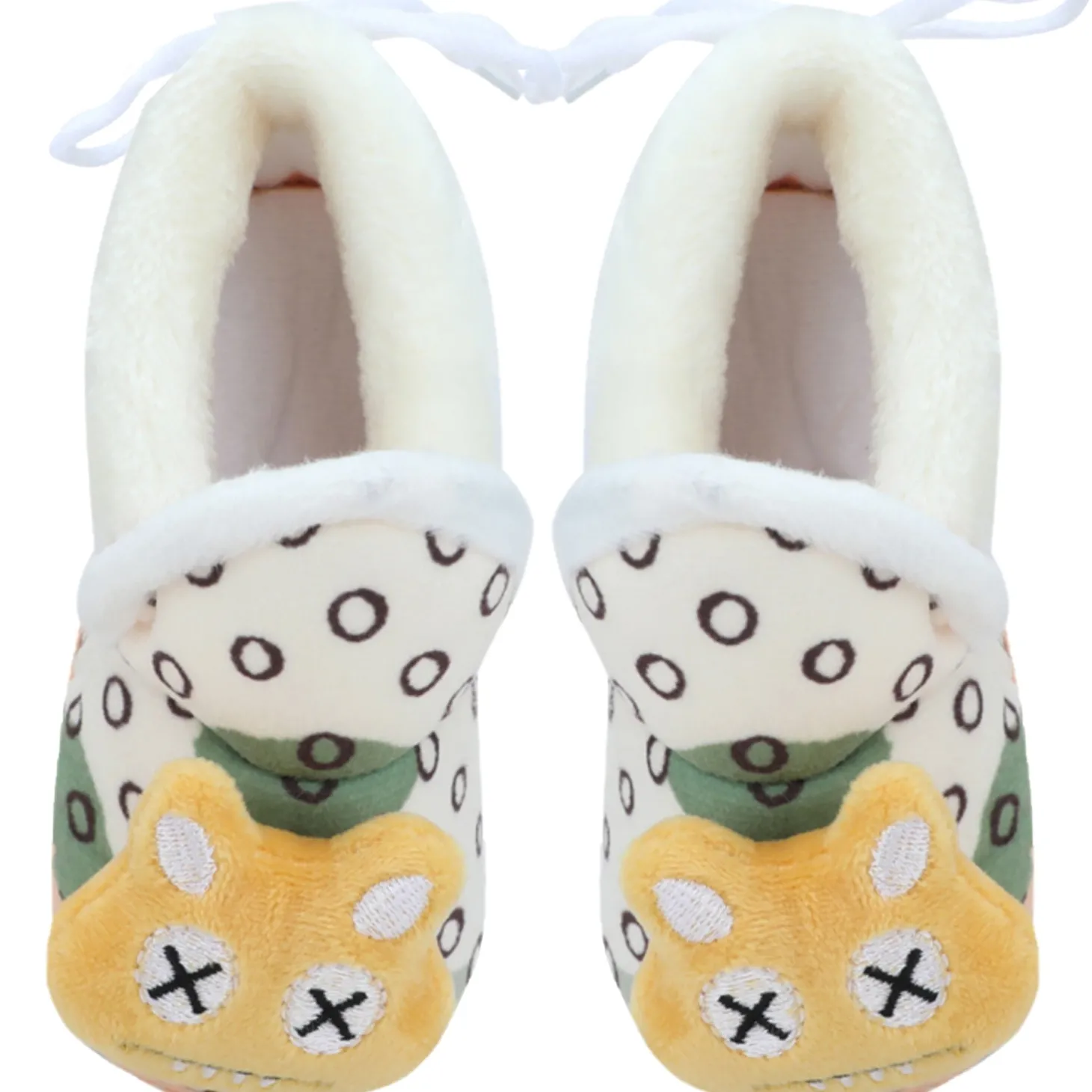 Baby Moo 3D Dizzy Cat Soft Slip-On Anti-Skid Plush Warm Booties - Beige