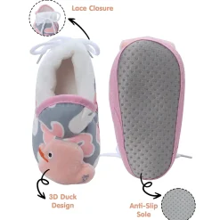 Baby Moo 3D Ducky Duck Soft Slip-On Anti-Skid Plush Warm Booties - Peach