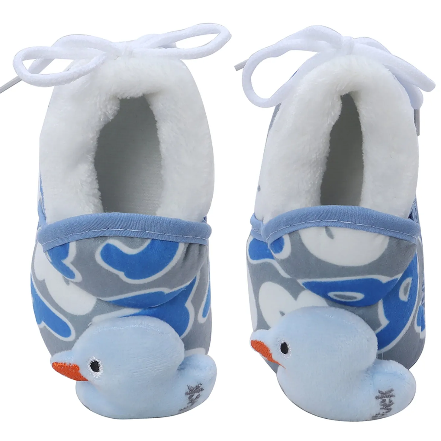 Baby Moo 3D Ducky Duck Soft Slip-On Anti-Skid Plush Warm Booties - Blue